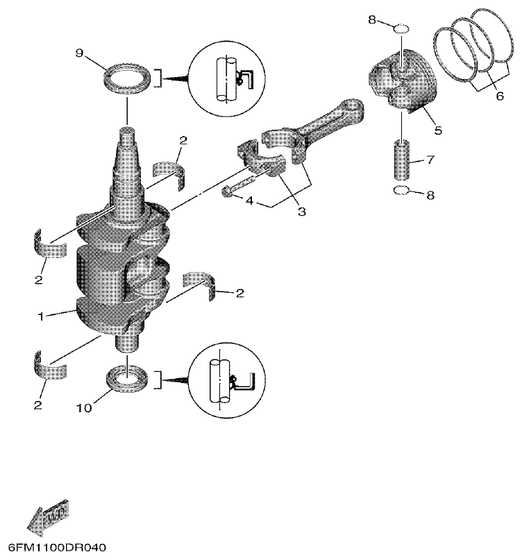 Yamaha F25G CRANKSHAFT & PISTON parts diagram